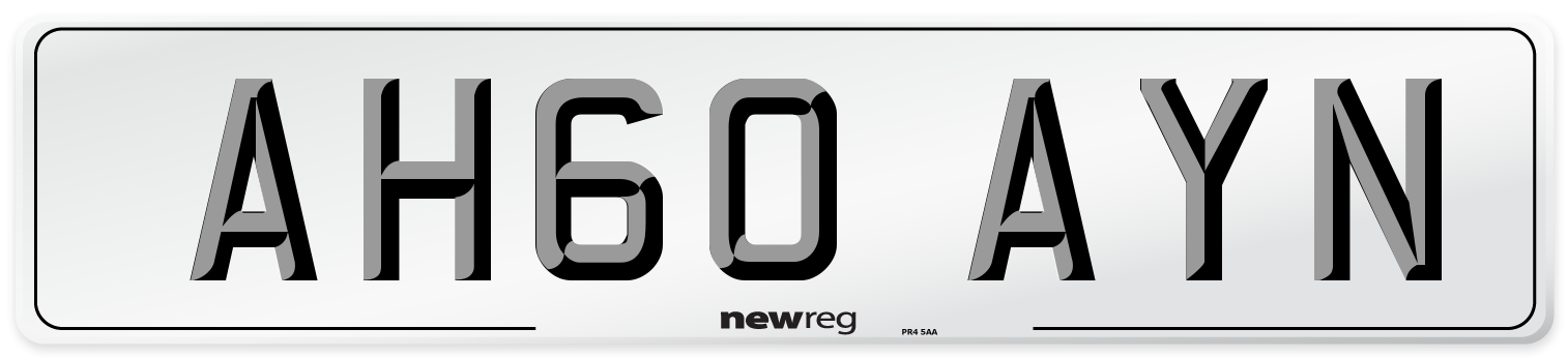 AH60 AYN Number Plate from New Reg